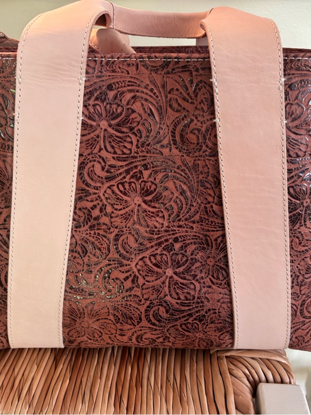 Consuela Brown Floral-Embossed Tote NEW